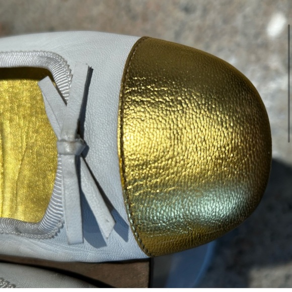 Prada White with Gold Toe Ballet Flats - Picture 3 of 9